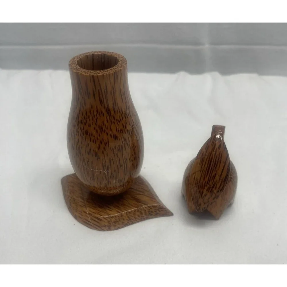 Coconut Wood Toothpick Holder Hand Carved Small Pear Home Decor Dining Room EUC